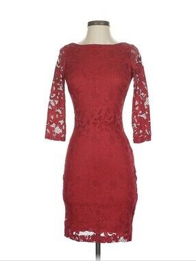 Lulu's Vibrant Red Lace Long Sleeve Dress, Holiday Dress, Party Dress